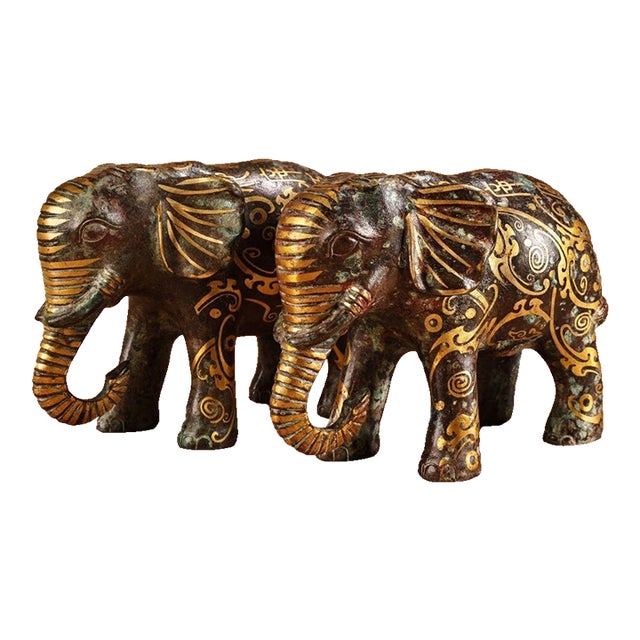 Pair of Vintage Bronze Elephant Statues For Sale