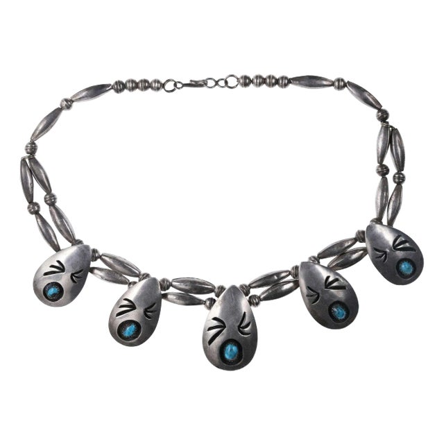 Vintage E.m. White Native American Silver/turquoise Shadowbox Necklace For Sale