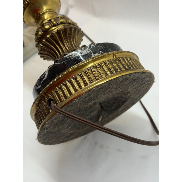 Vintage Neoclassical Cast Brass Urn Table Lamp With Black Marble Base For Sale - Image 9 of 13