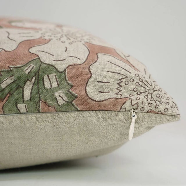 Modern Fabdivine Floral Printed Pure Linen Linen Pillow Cover 24x24 Inches, Papaya Leaf For Sale - Image 3 of 4