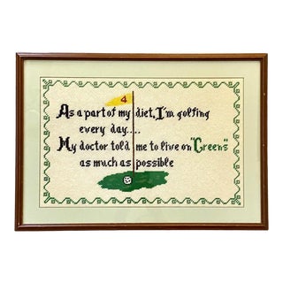 Framed Vintage 1990s Diet Golf Joke Needlepoint For Sale