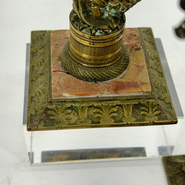 Pair of Late 19th Century Italian Marble and Brass Candlesticks For Sale - Image 4 of 12