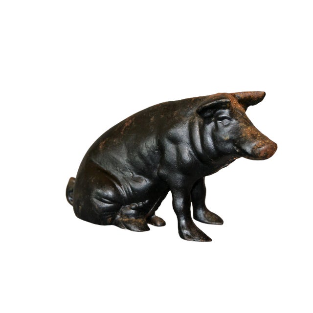19th Century American Sculptural Black Cast Iron Piggy Bank For Sale