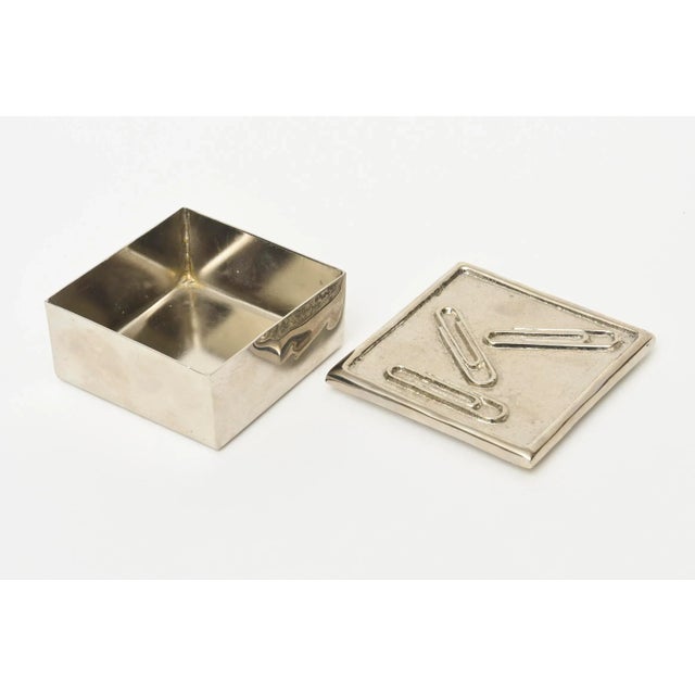 Vintage Sarreid Nickel Silver Over Brass Paper Clip Small Box Restored For Sale In Miami - Image 6 of 11