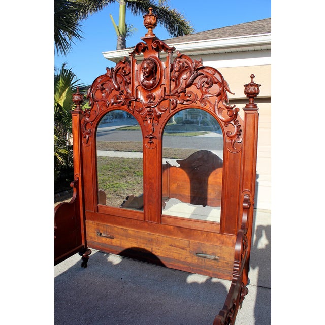 Monumental 19th Century Rococo Revival Bedroom Set – Hand Carved Queen Bed & Armoire – Museum Quality For Sale - Image 13 of 18