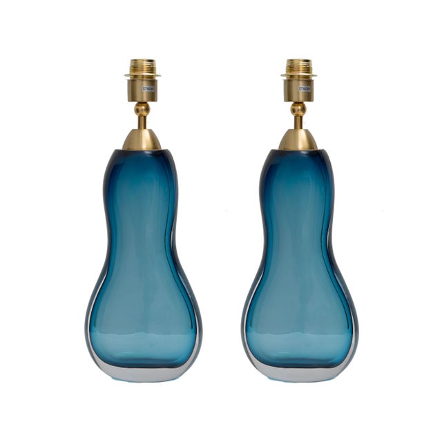 Blue Mid-Century Modern Italian Blue Murano Sommerso Glass Table Lamps, 2000, Set of 2 For Sale - Image 8 of 8