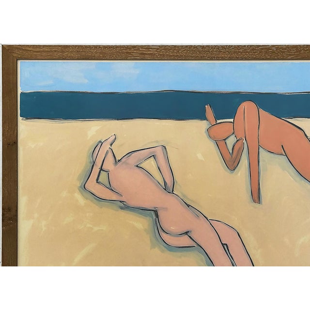 Abstract Large Vintage 1980s Harley Francis Abstract Nudes Painting. Mixed Media, Glass For Sale - Image 3 of 7