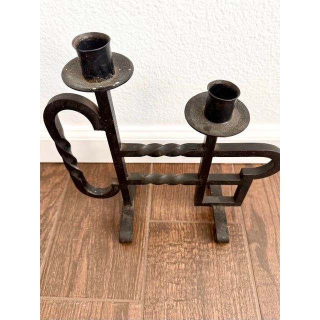 Spanish Revival Antique Hand Forged Spanish Revival Wrought Iron Twisted Metal Candle Holder For Sale - Image 3 of 9