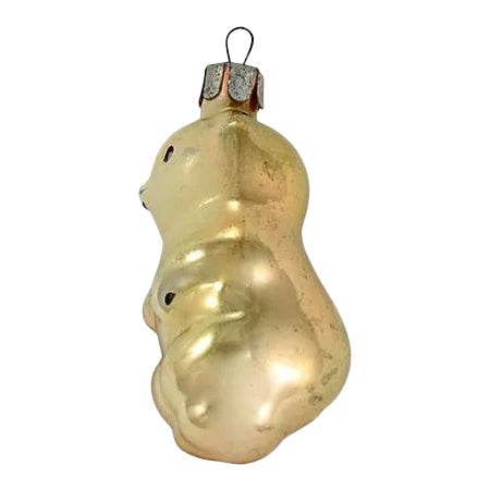 European Early Mid-Century Gold Bear Glass Ornament For Sale