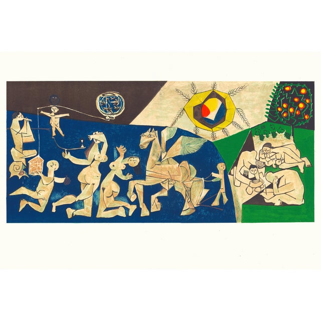 Original lithograph after an earlier painting by Pablo Picasso from the monograph "La Guerre et La Paix" (War and Peace),...