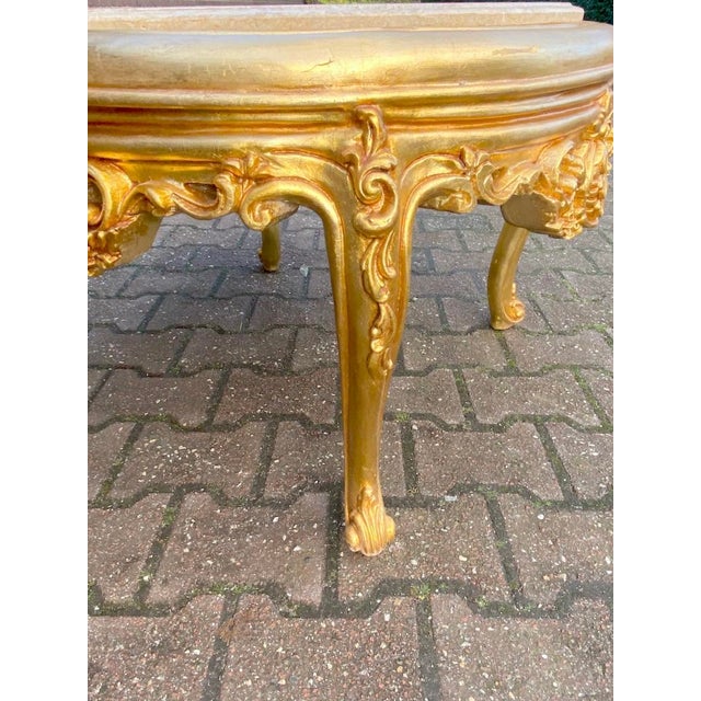 Vintage 1960s French Louis XVI Gilded Beech Coffee Table With Beige Marble Top For Sale - Image 9 of 12
