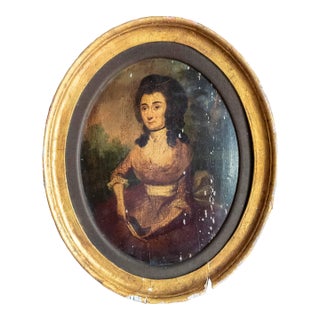 18th Century English or American Limner Portrait Painting of a Lady For Sale
