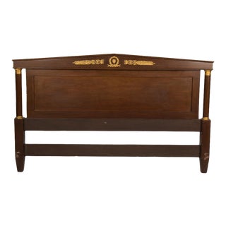 1950s French Mahogany King Size Headboard With Bronze Mounts For Sale