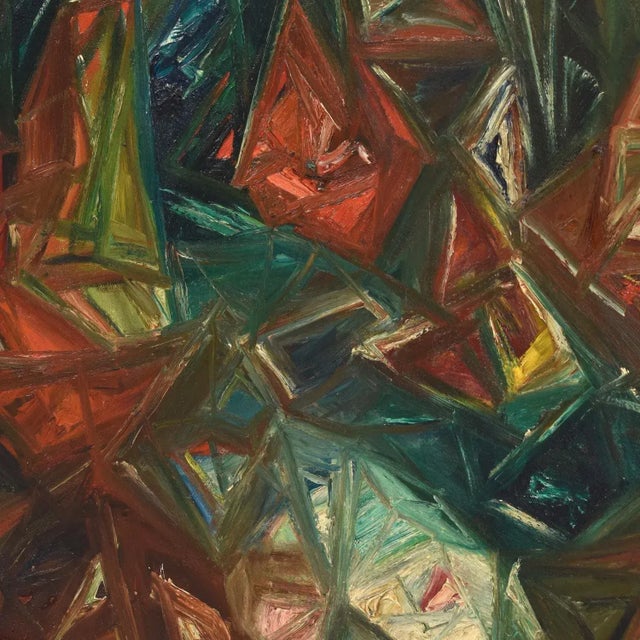 M Gargiulo 1959 Geometric Abstract Oil Painting in Ornate Vintage Gold Frame For Sale - Image 6 of 11