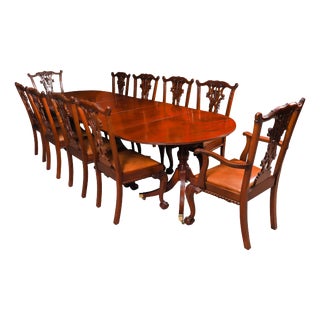 Antique Regency Triple Pillar Dining Table and Chairs, 1800s-1900s, Set of 11 For Sale