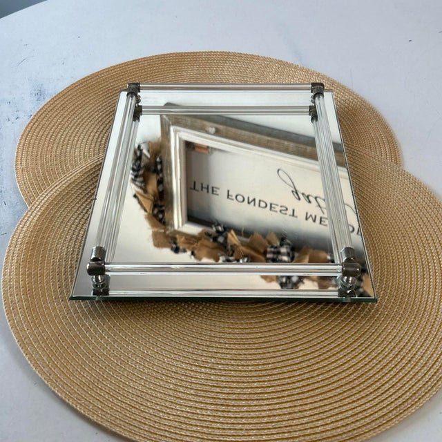 Vintage Mirrored Vanity Tray With Lucite Rails, Brass Accents and Footed Bottom 1.5”Hx12”Lx9”W For Sale - Image 4 of 8