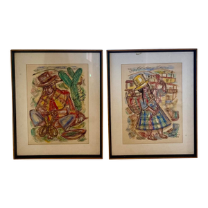 Pair of Vintage 1960s Latin American Watercolors of Dancers in Native Costumes