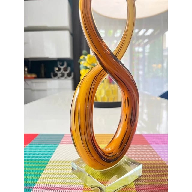 Murano Vintage MCM Murano Glass Mid Century Amber Love Knot Art Glass Figurine For Sale - Image 4 of 5