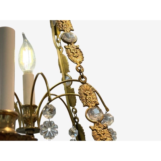 Metal Neoclassical, Bronze, Crystal, Chandelier, Italy, 1950s For Sale - Image 7 of 9