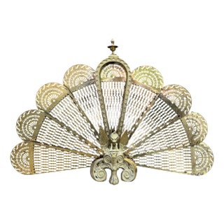 Early 20th Century Brass Griffin Peacock Folding Fan Fireplace Screen For Sale
