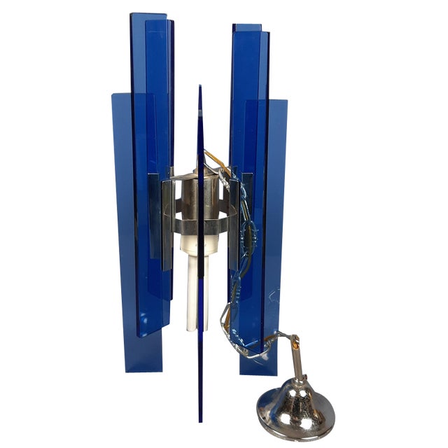 Blue Glass Plate Pendant Light by Antonio Lupi, 1970s For Sale