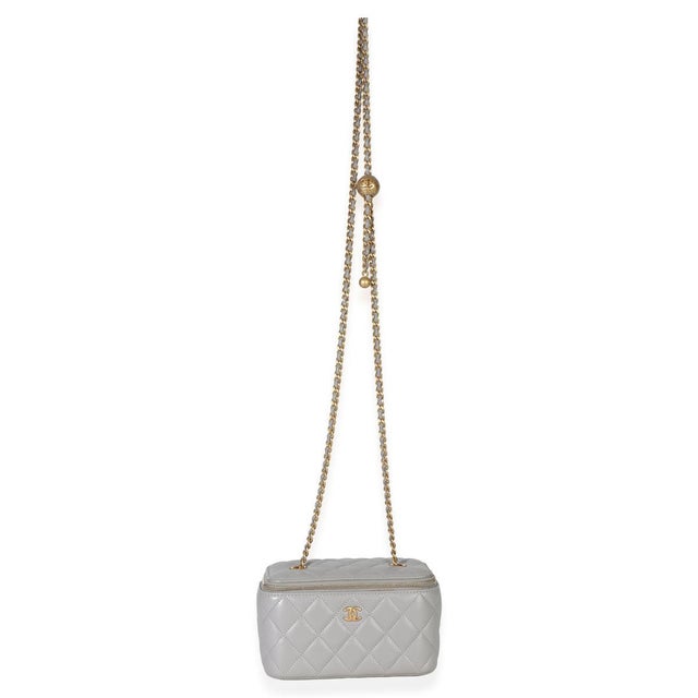 Gray Grey Quilted Lambskin Small Pearl Crush Vanity Case For Sale - Image 8 of 10