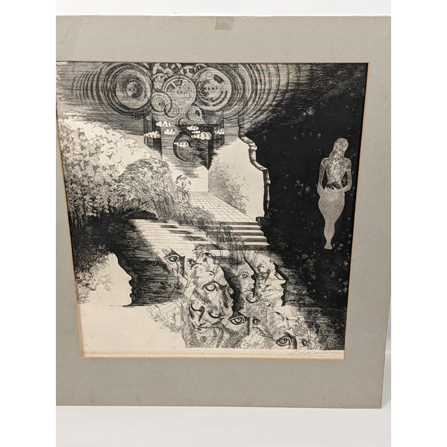 Mid 20th Century Original Pencil Signed Surrealist Etching on Paper, Dreamlike Symbolist Composition, Mid-20th Century For Sale - Image 5 of 18