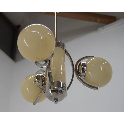 Art Deco Chandelier in Glass and Nickel, Europe, 1930s For Sale - Image 9 of 13