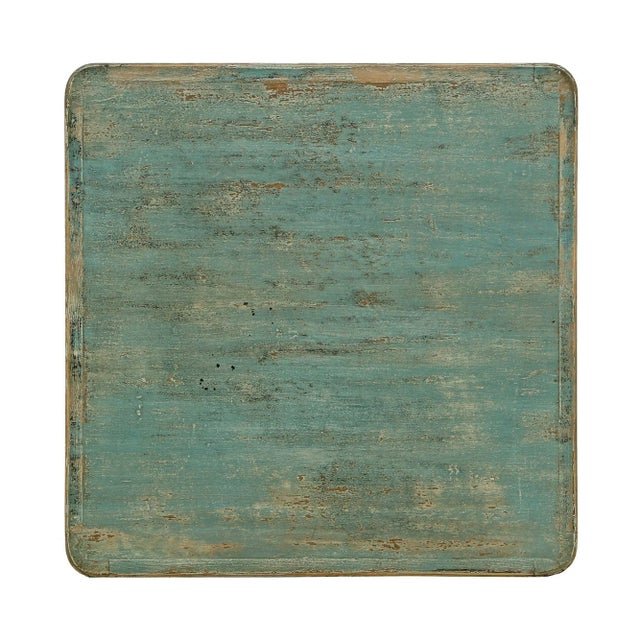 2010s Artisan-Carved Soft Aqua Wood Side Table — Grounded Anchor For Sale - Image 5 of 8