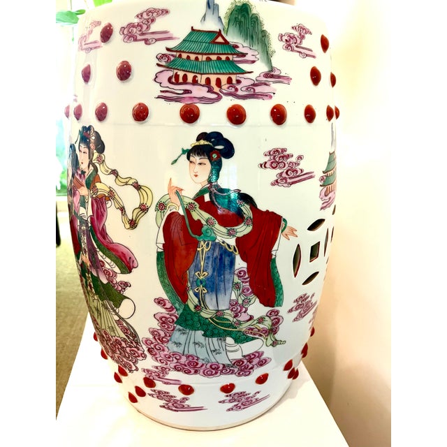 Ceramic 1960s Chinese Famille Mandarin Rose Medallion Porcelain Barrel-Form Garden Stool/Seat For Sale - Image 7 of 12