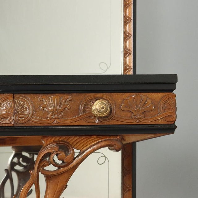 Glass Console with Mirror in Walnut and Green Serpentine Marble For Sale - Image 7 of 12