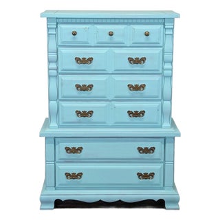 Sumter Blue Classic 6-Drawer Dresser With Brass Handles For Sale