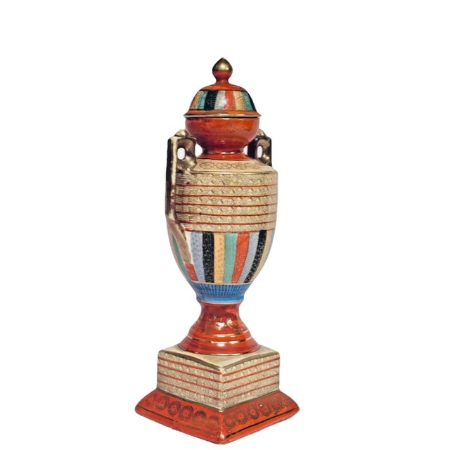 Japanese Antique Japanese Thousand Faces Egyptian Revival Covered Pedestal Urn, Circa 1920 For Sale - Image 3 of 7