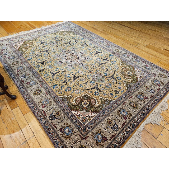 Vintage Persian Tabriz Rug, Hand-Knotted Wool, Floral Pattern, Moss Green & Caramel, 7x10 For Sale - Image 11 of 18