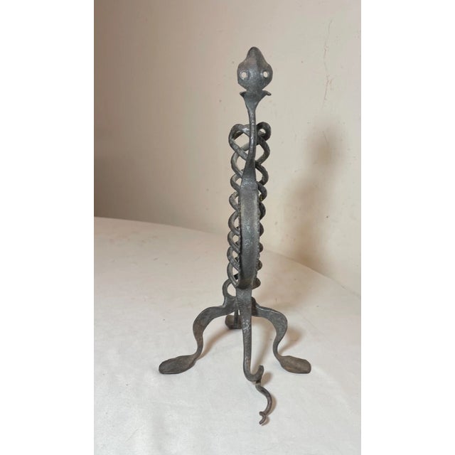 Antique Hand Wrought Iron Serpent Candlestick Candle Stick Holder Sculpture For Sale - Image 4 of 14
