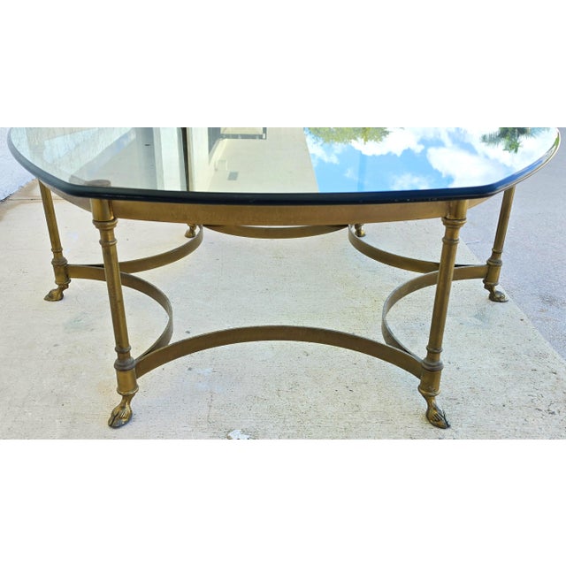 Vintage LaBarge Hexagonal Brass Hoof Footed Glass Top Coffee Table For Sale - Image 10 of 13