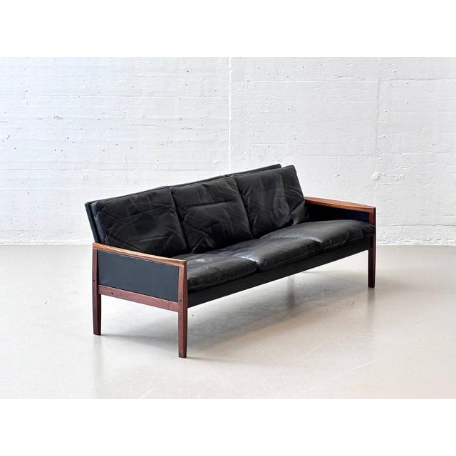 Vatne Møbler Mid-Century Sofa in Rosewood and Black Cowhide Leather by Hans Olsen for Vatne Møbler For Sale - Image 4 of 18