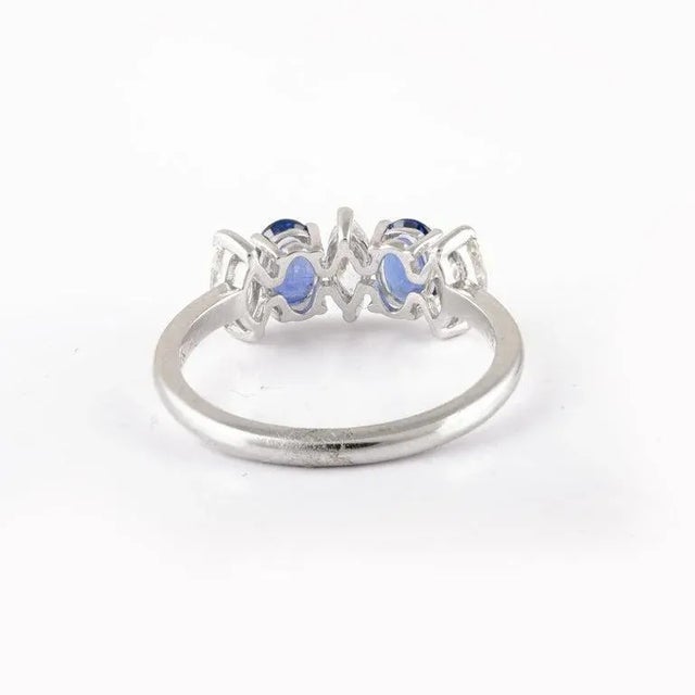 Metal Natural Diamond & Blue Sapphire Engagement Ring for Her in Solid 18k White Gold Size 7 For Sale - Image 7 of 13
