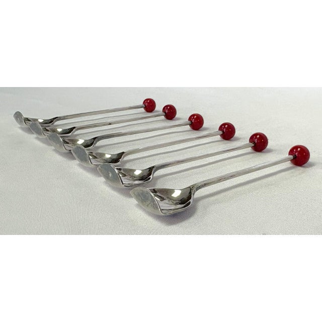Silver 1920's Art Deco Silverplate Cocktail Muddling Spoons Made in England- Set of 6 in Box For Sale - Image 8 of 18