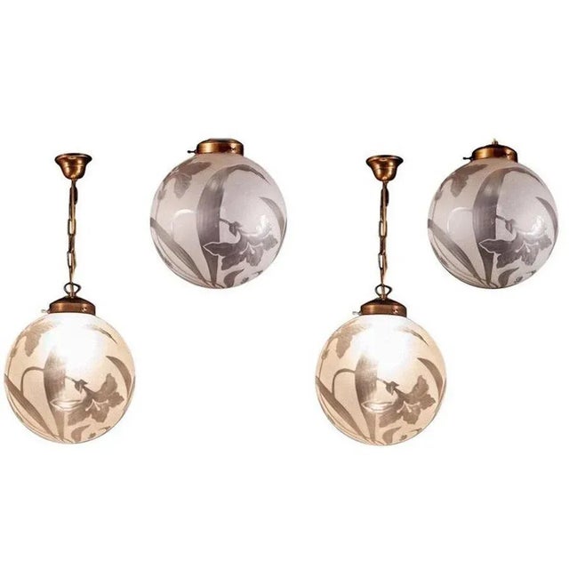 Liberty Engraved Glass Sphere Chandelier or Lantern, Italy, 1940 For Sale - Image 10 of 16