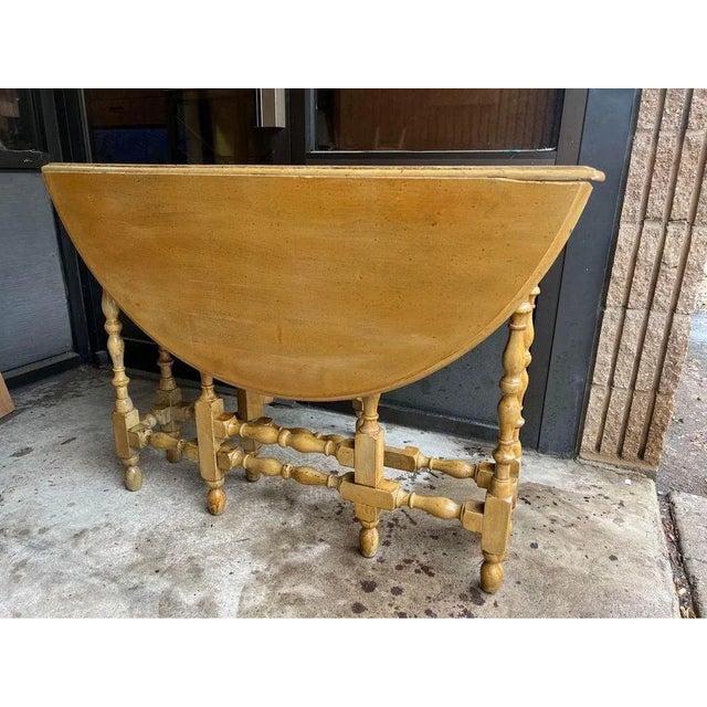 Brown William & Mary Antique Style Bleached Wood Gate Leg Drop Leaf Dining Table For Sale - Image 8 of 12