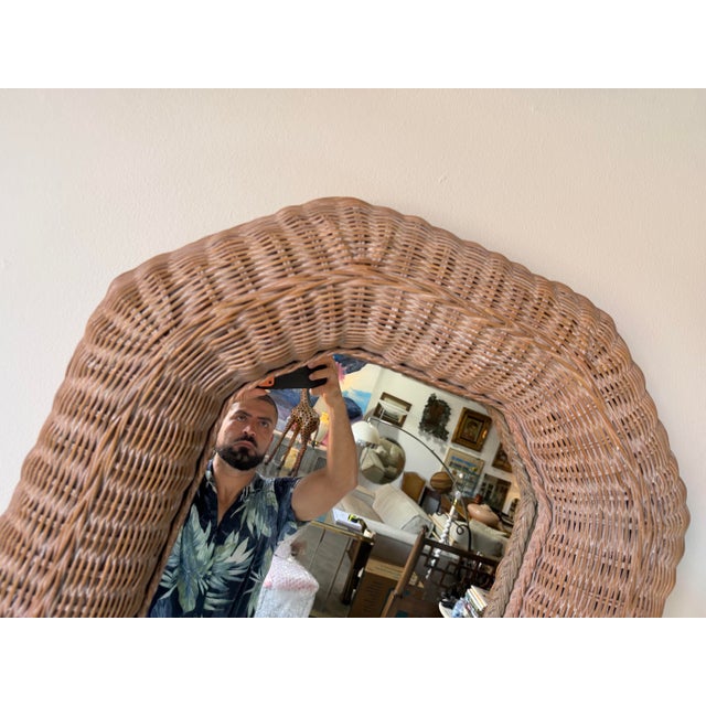 1980s Vintage Coastal Organic Woven Wicker Octagonal Wall Mirror For Sale - Image 9 of 13