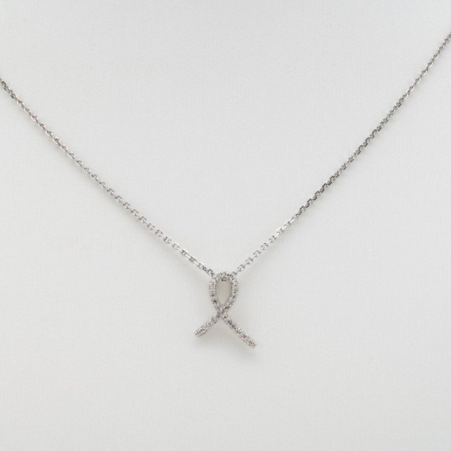 Ribbon Pendant With Earth Mined Diamonds: Solid 14k White Gold - Fine Jewelry For Sale - Image 4 of 8