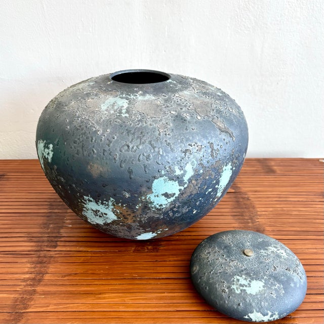 Vintage Boho Rustic Raku Cermaic Lidded Vessel For Sale In West Palm - Image 6 of 6