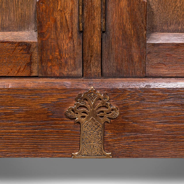 Large Antique Dresser Base, English, Oak, Gothic Revival, Window Seat, Victorian For Sale - Image 12 of 12