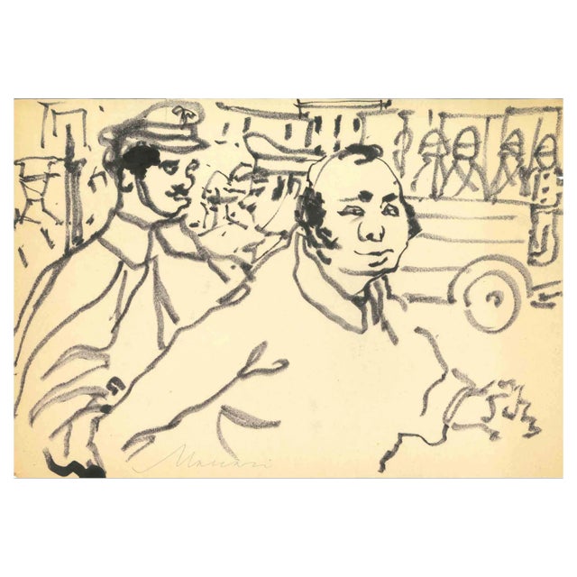 Mino Maccari, The Arrest, Marker Drawing, 1948 For Sale