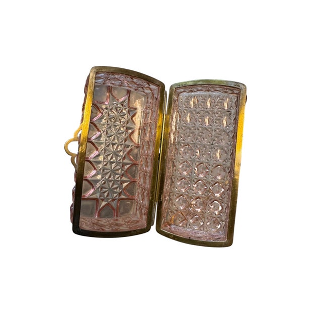 Large Antique Continental Pink Pressed Glass Jewelry Casket With Brass Mounts For Sale In Tampa - Image 6 of 9