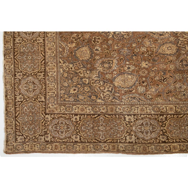 Brown Room Size Persian Tabriz Brown Wool Rug With Allover Design For Sale - Image 8 of 10