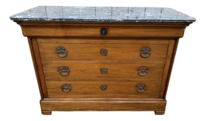 Louis Philippe Chest of Drawers in Cherry Wood and Veined Gray Marble