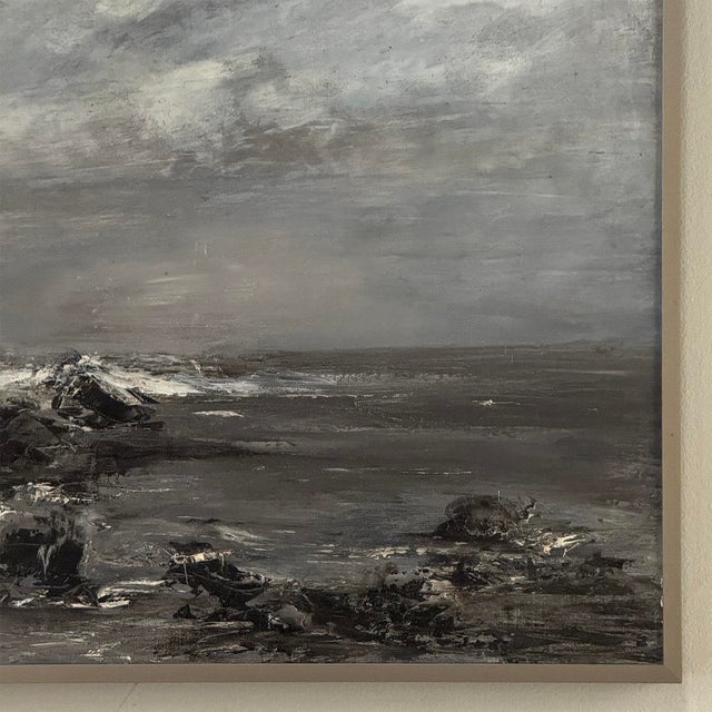 Mid Century Oil on Canvas by Francine Kerckx (1921-?) 'Stormy Seascape With Rocky Coast' For Sale - Image 9 of 17